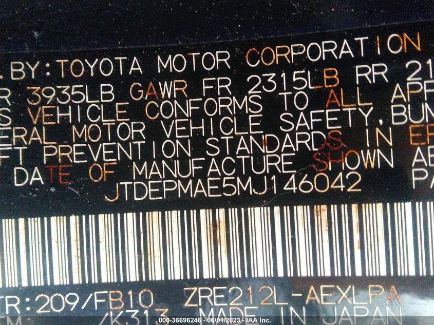 2021 TOYOTA COROLLA LE - JTDEPMAE5MJ146042