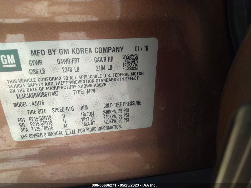 2016 BUICK ENCORE - KL4CJASB4GB617487