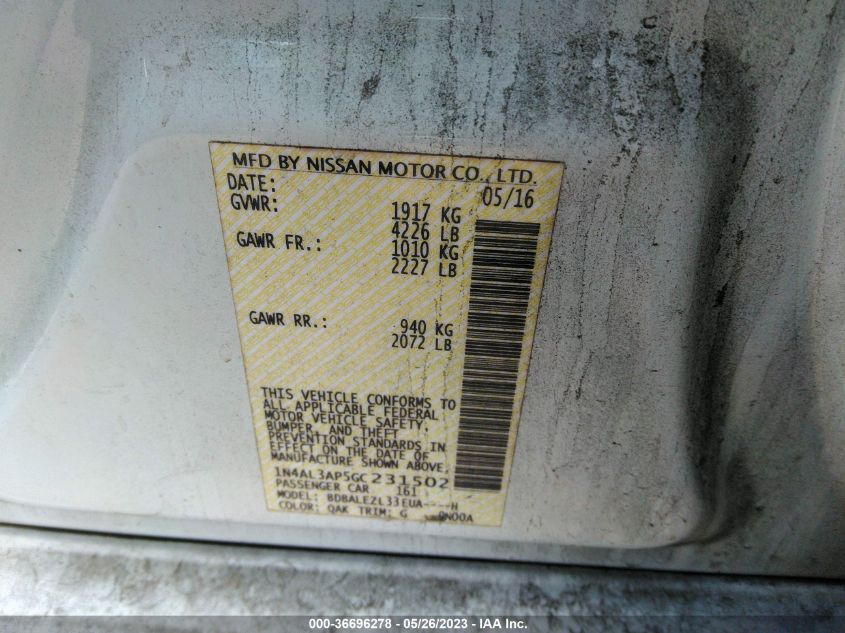 2016 NISSAN ALTIMA 2.5 - 1N4AL3AP5GC231502