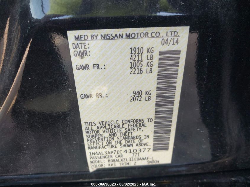 2014 NISSAN ALTIMA 2.5 SL - 1N4AL3AP7EC410377