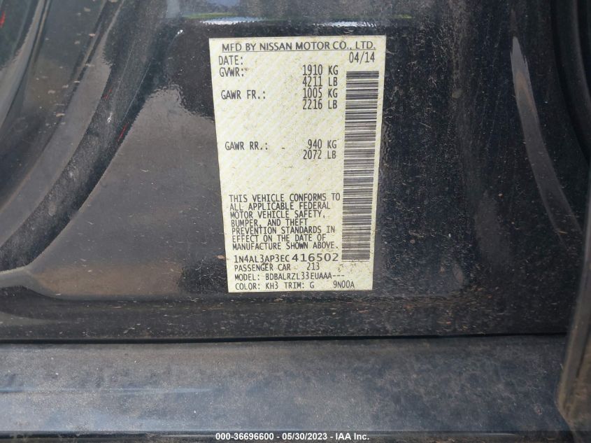 2014 NISSAN ALTIMA 2.5 S - 1N4AL3AP3EC416502
