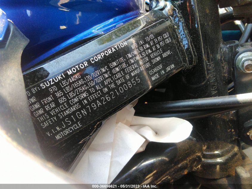 2006 SUZUKI GSX600 F - JS1GN79A262100855