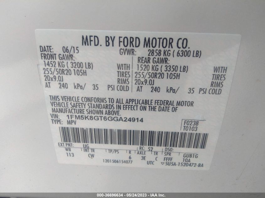 2016 FORD EXPLORER SPORT - 1FM5K8GT6GGA24914