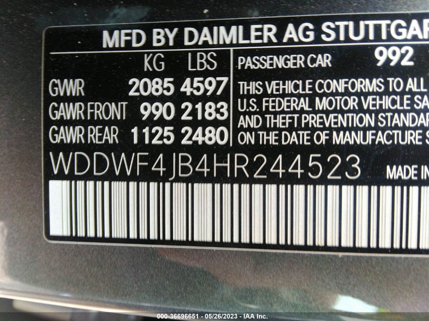 2017 MERCEDES-BENZ C-CLASS C 300 - WDDWF4JB4HR244523