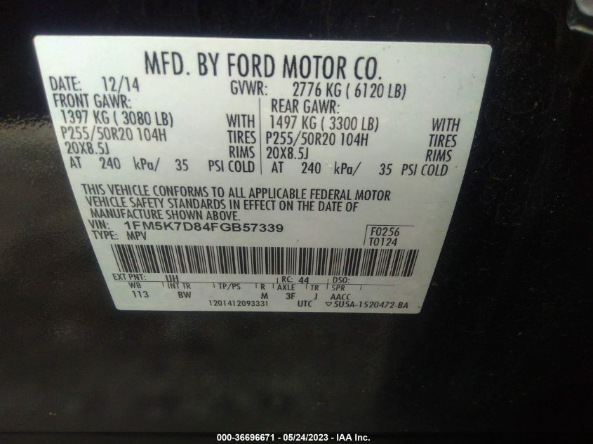 2015 FORD EXPLORER XLT - 1FM5K7D84FGB57339