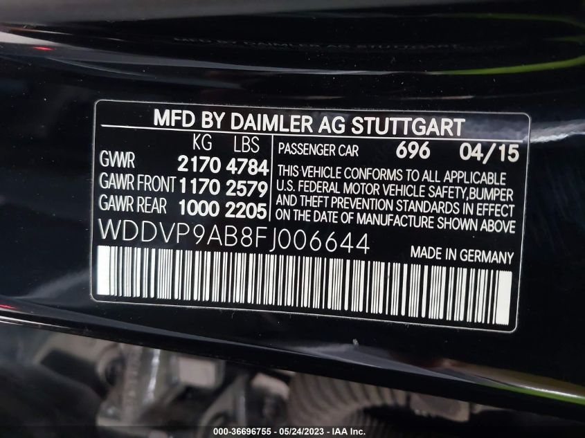 2015 MERCEDES-BENZ B-CLASS ELECTRIC DRIVE - WDDVP9AB8FJ006644