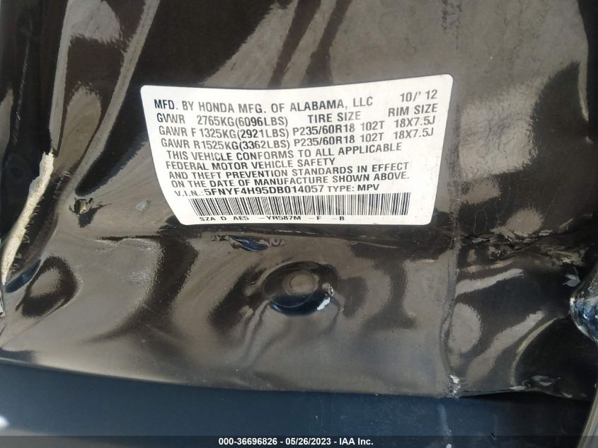 2013 HONDA PILOT TOURING - 5FNYF4H95DB014057