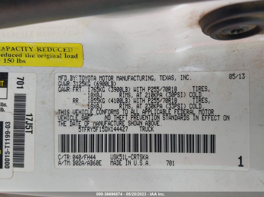 2013 TOYOTA TUNDRA 2WD TRUCK - 5TFRY5F15DX144427
