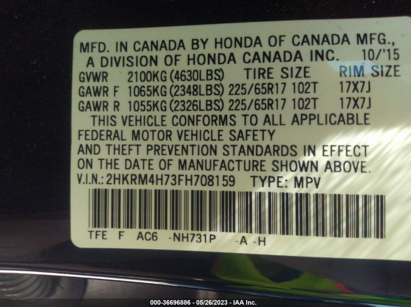 2015 HONDA CR-V EX-L - 2HKRM4H73FH708159