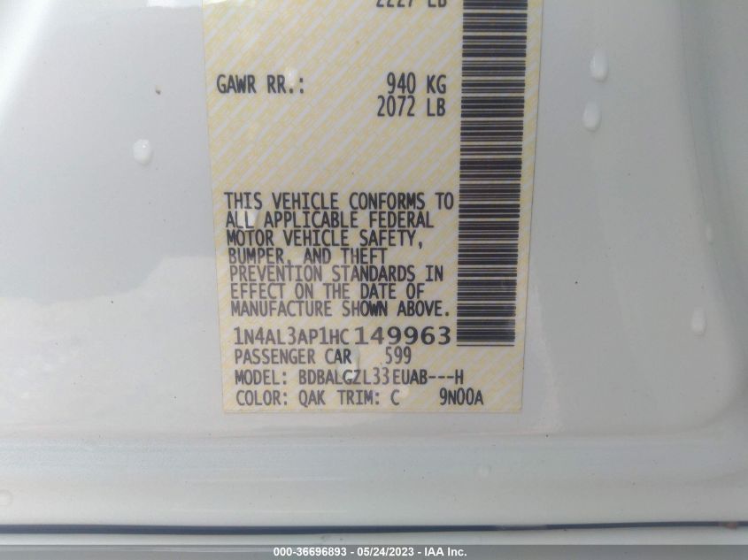 2017 NISSAN ALTIMA 2.5 S - 1N4AL3AP1HC149963