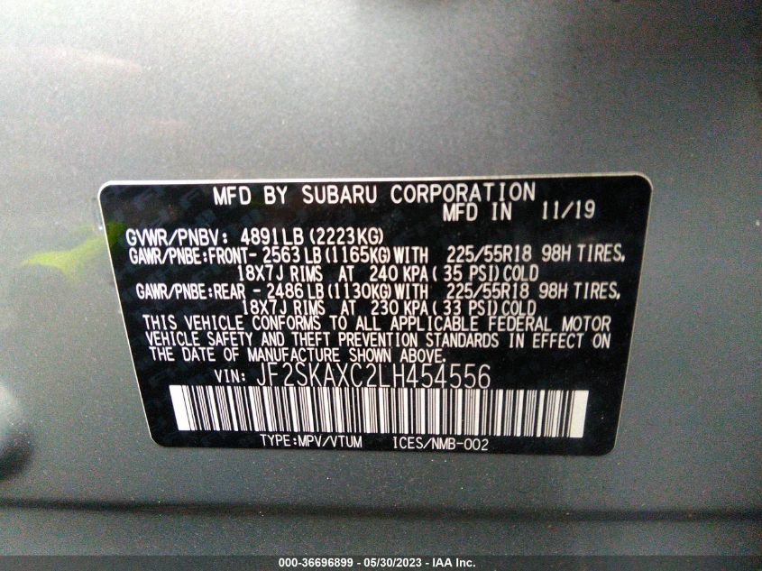 2020 SUBARU FORESTER TOURING - JF2SKAXC2LH454556