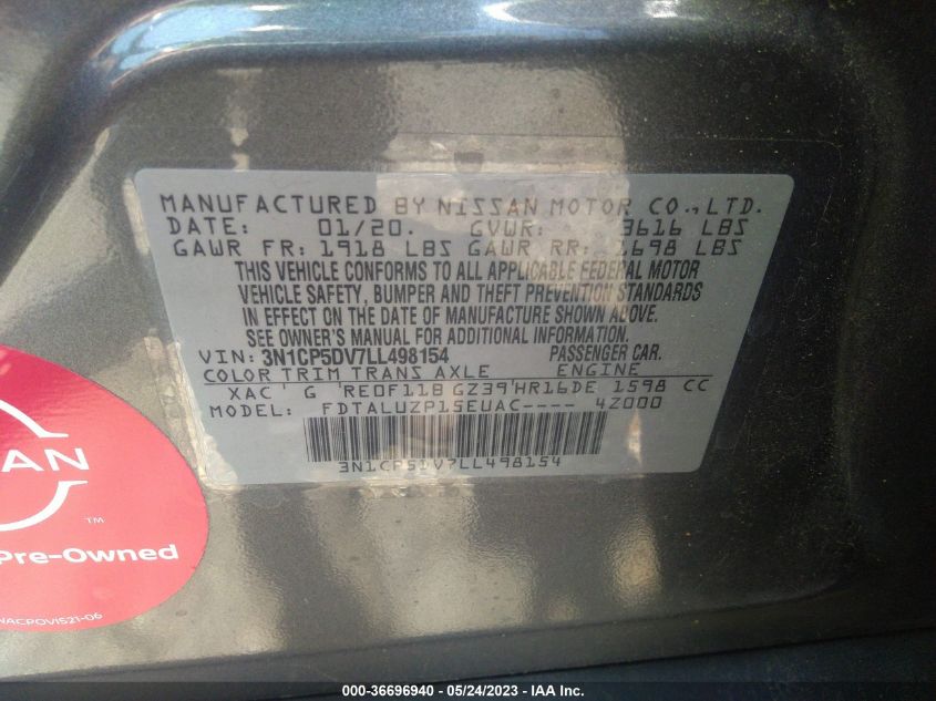 2020 NISSAN KICKS SR - 3N1CP5DV7LL498154