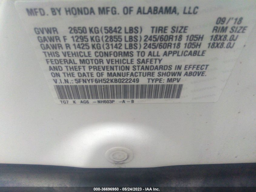 2019 HONDA PILOT EX-L - 5FNYF6H52KB022249