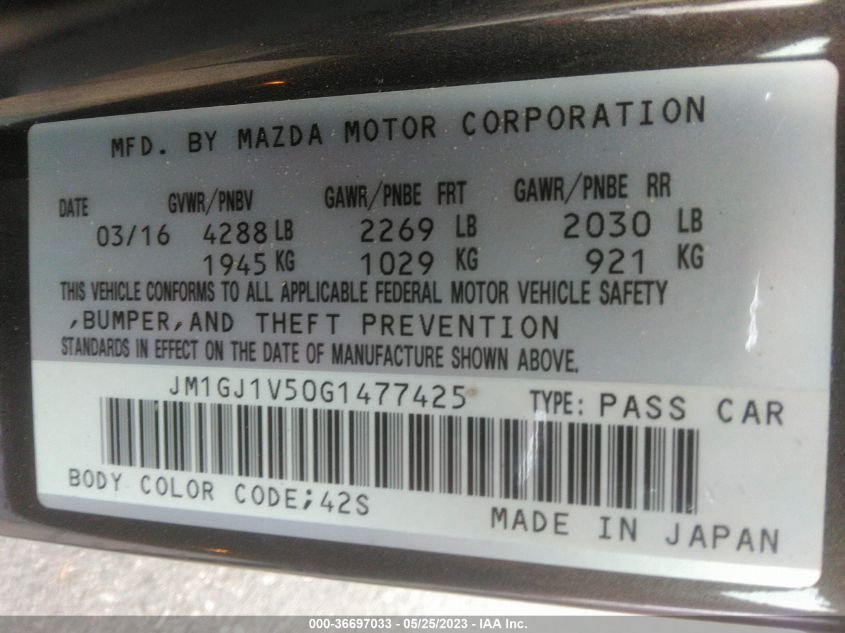 2016 MAZDA MAZDA6 I TOURING - JM1GJ1V50G1477425