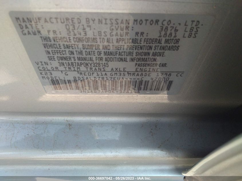 2019 NISSAN SENTRA SV - 3N1AB7AP0KY328145