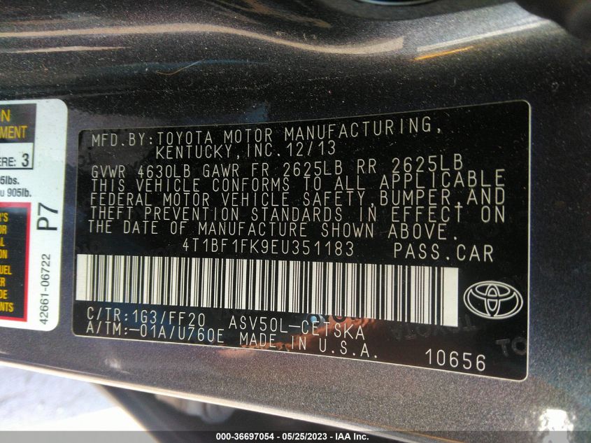 2014 TOYOTA CAMRY L/LE/XLE/SE/SE SPORT - 4T1BF1FK9EU351183