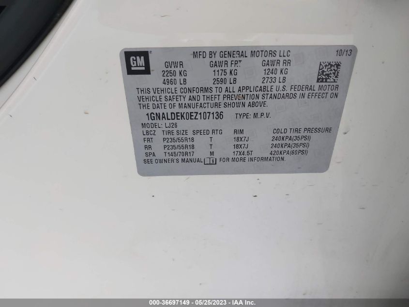 2014 CHEVROLET EQUINOX LTZ - 1GNALDEK0EZ107136