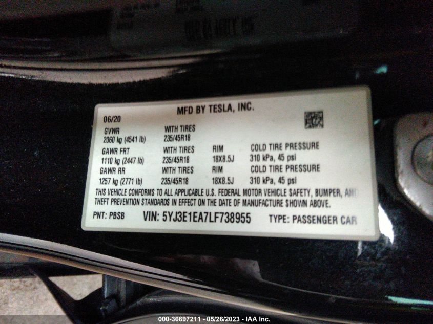 5YJ3E1EA7LF738955 Tesla Model 3 STANDARD RANGE 9