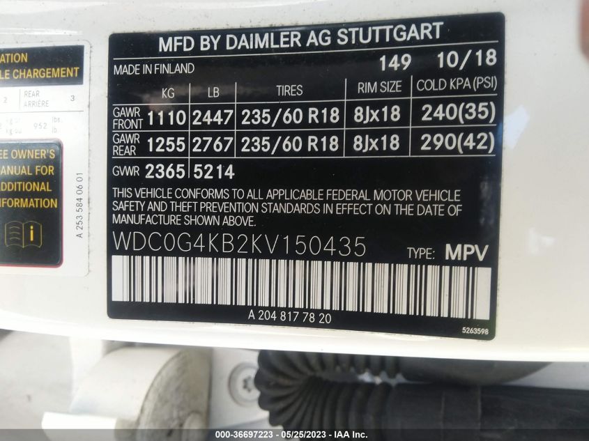 2019 MERCEDES-BENZ GLC GLC 300 - WDC0G4KB2KV150435