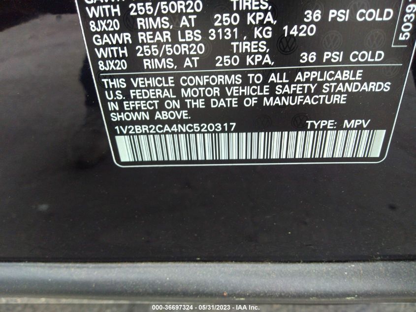 2022 VOLKSWAGEN ATLAS 3.6L V6 SEL - 1V2BR2CA4NC520317