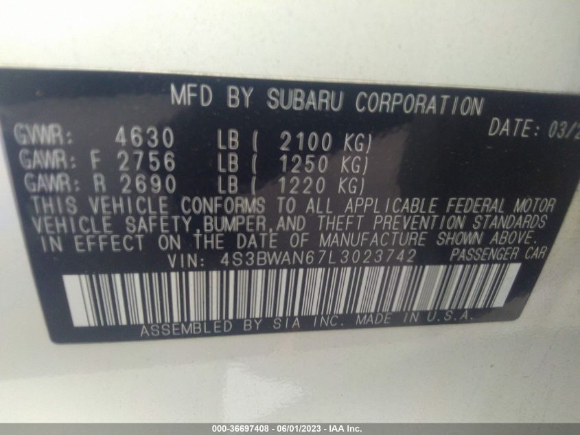 2020 SUBARU LEGACY LIMITED - 4S3BWAN67L3023742