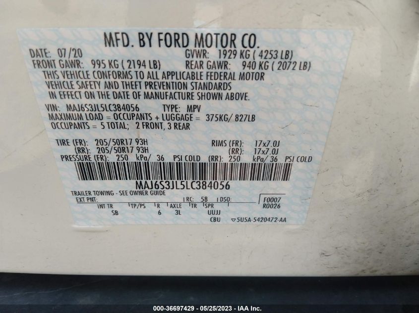 2020 FORD ECOSPORT SES - MAJ6S3JL5LC384056