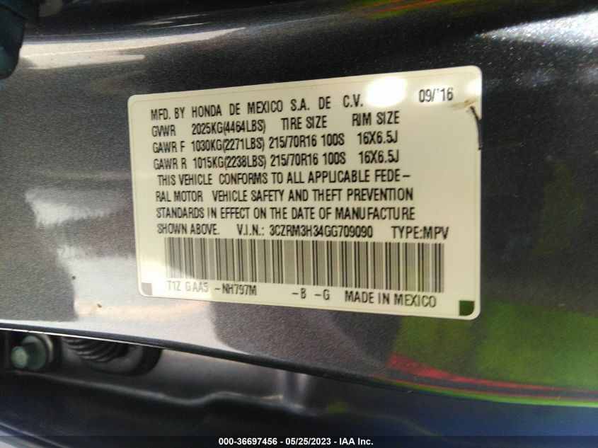 2016 HONDA CR-V LX - 3CZRM3H34GG709090