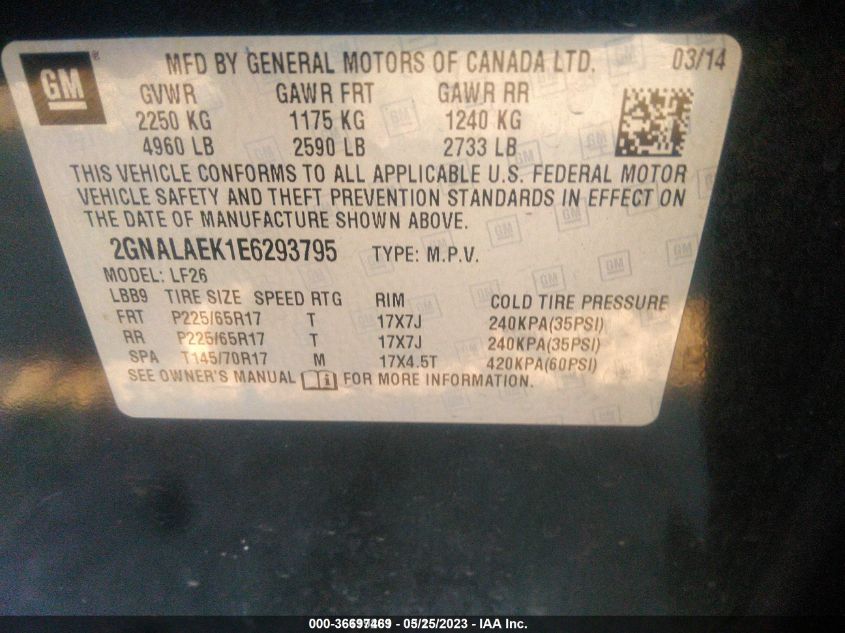 2014 CHEVROLET EQUINOX LS - 2GNALAEK1E6293795