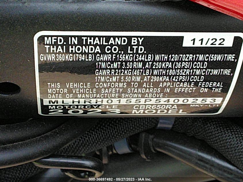 2023 HONDA CBR650 RA - MLHRH0155P5400253