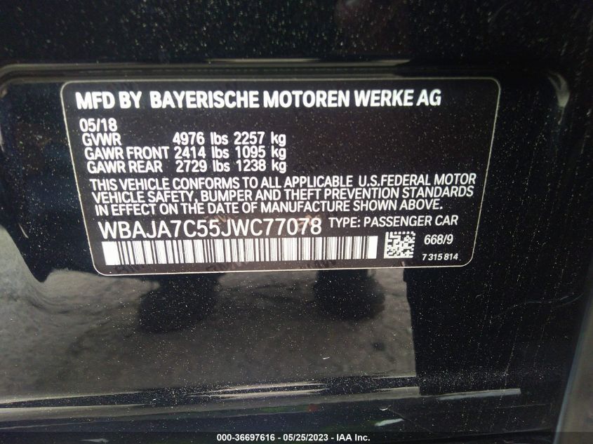 2018 BMW 5 SERIES 530I XDRIVE - WBAJA7C55JWC77078