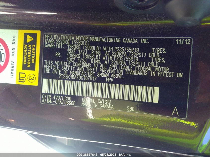 2013 LEXUS RX 350 - 2T2ZK1BA7DC107017