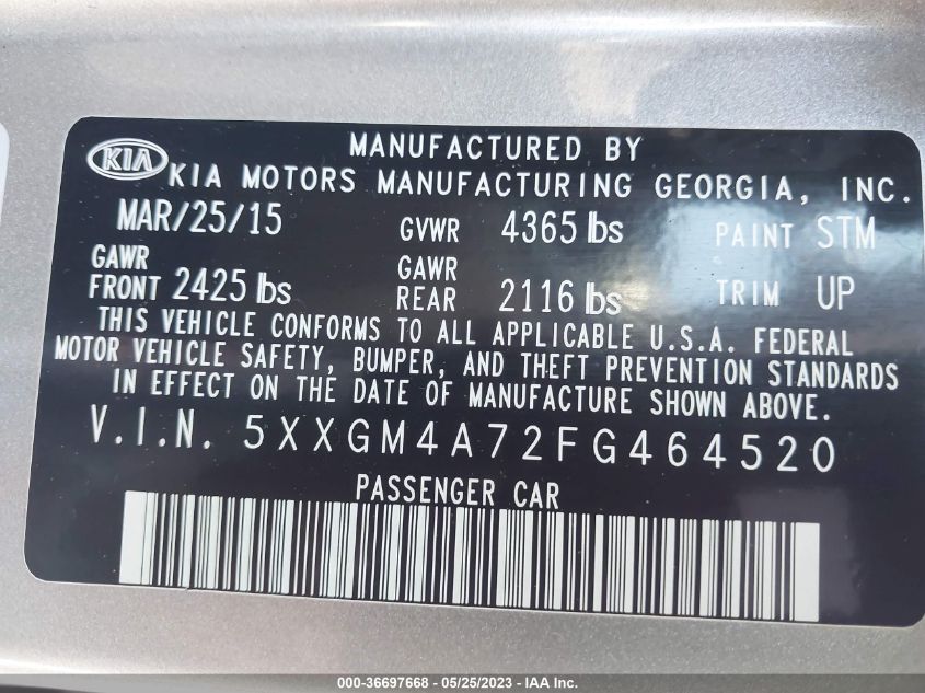 2015 KIA OPTIMA LX - 5XXGM4A72FG464520