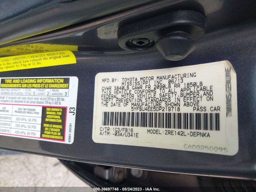 2013 TOYOTA COROLLA L/LE/S - 5YFBU4EE5DP219718