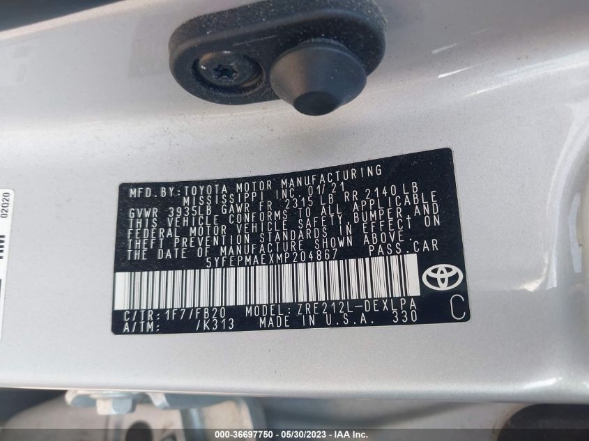 2021 TOYOTA COROLLA LE - 5YFEPMAEXMP204867
