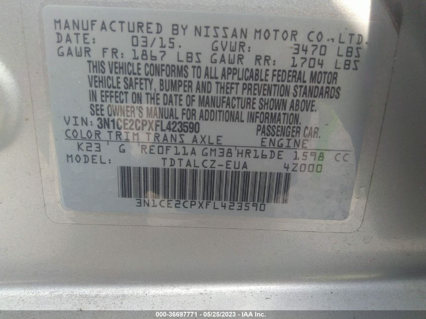 2015 NISSAN VERSA NOTE S PLUS - 3N1CE2CPXFL423590