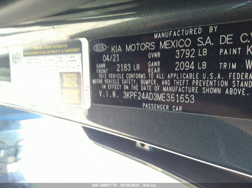 2021 KIA FORTE LXS - 3KPF24AD3ME361653