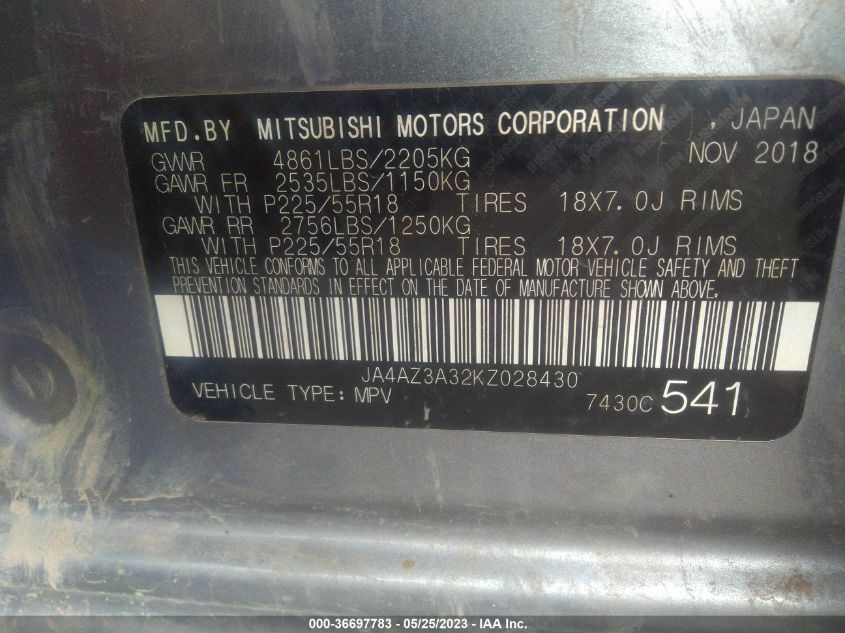 2019 MITSUBISHI OUTLANDER ES/SE/SEL/LE - JA4AZ3A32KZ028430