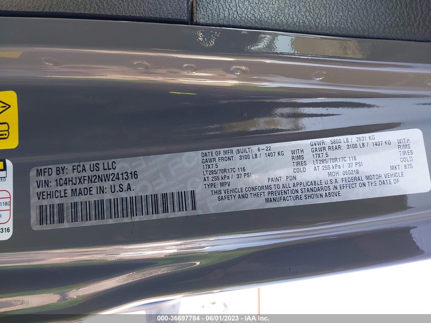 VIN 1C4HJXFN2NW241316 2022 JEEP WRANGLER UNLIMITED RUBICON