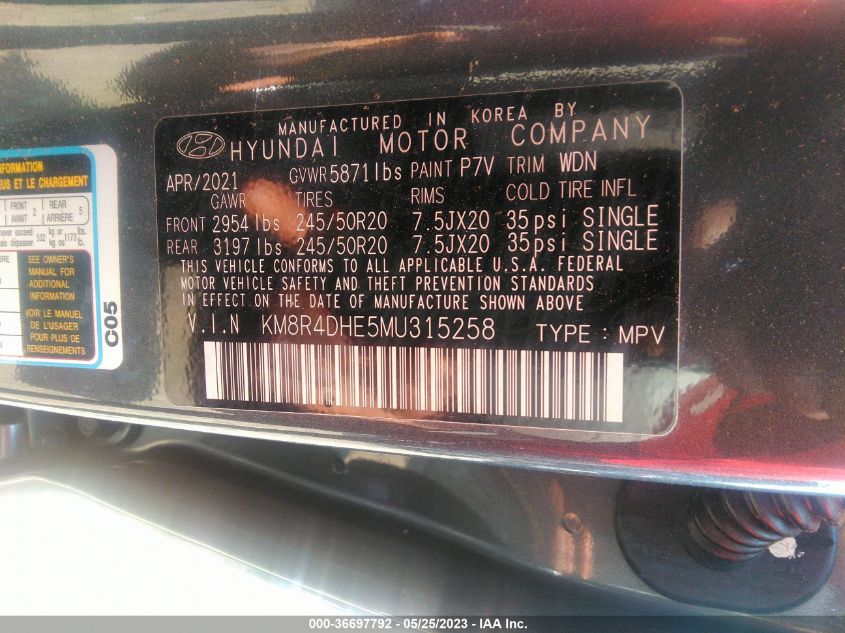 2021 HYUNDAI PALISADE SEL - KM8R4DHE5MU315258