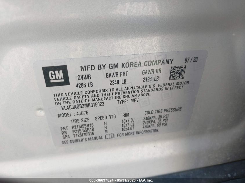 2021 BUICK ENCORE PREFERRED - KL4CJASB3MB315023