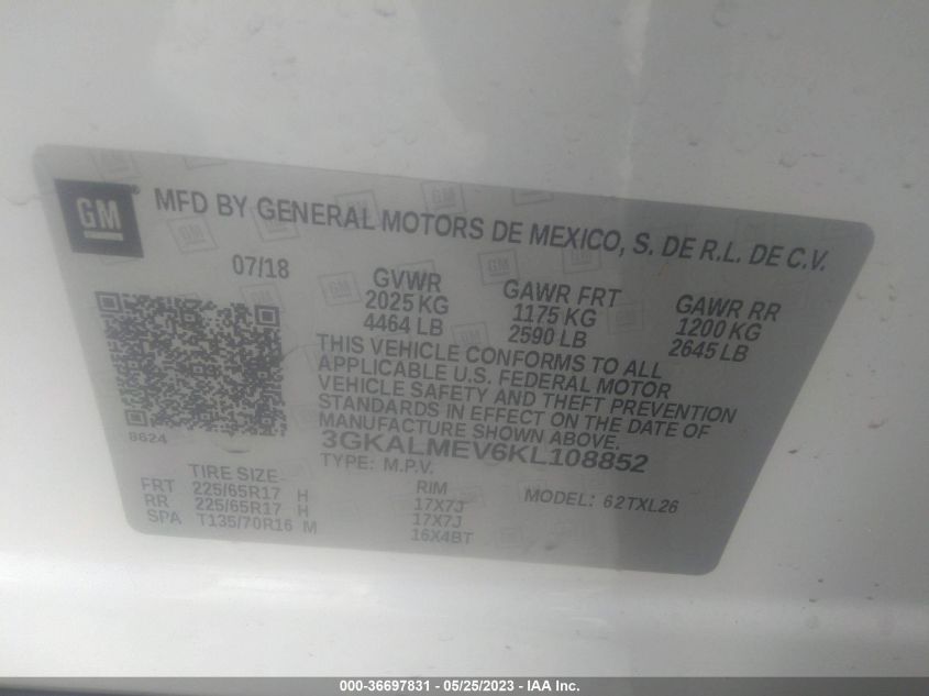 2019 GMC TERRAIN SLE - 3GKALMEV6KL108852