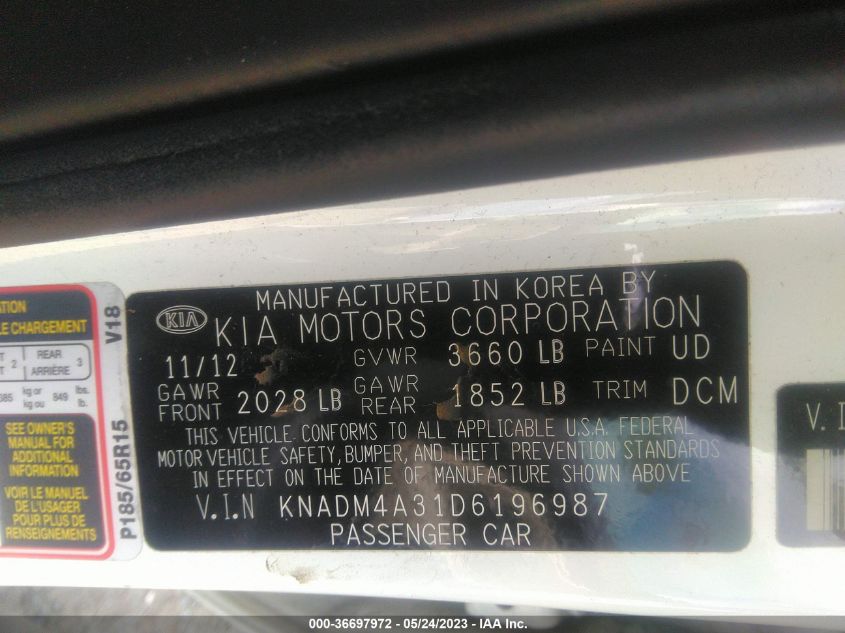 2013 KIA RIO LX - KNADM4A31D6196987