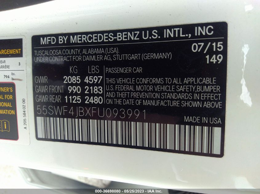 2015 MERCEDES-BENZ C-CLASS C 300 - 55SWF4JBXFU093991