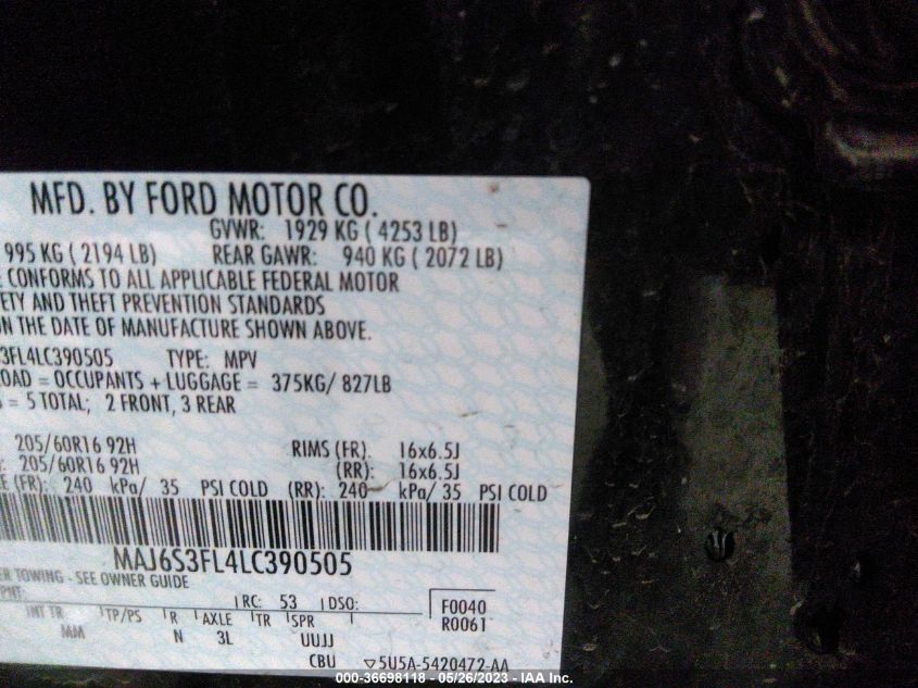 2020 FORD ECOSPORT S - MAJ6S3FL4LT390505