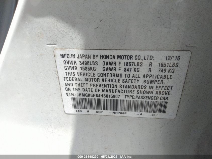2017 HONDA FIT EX-L - JHMGK5H84HS015907