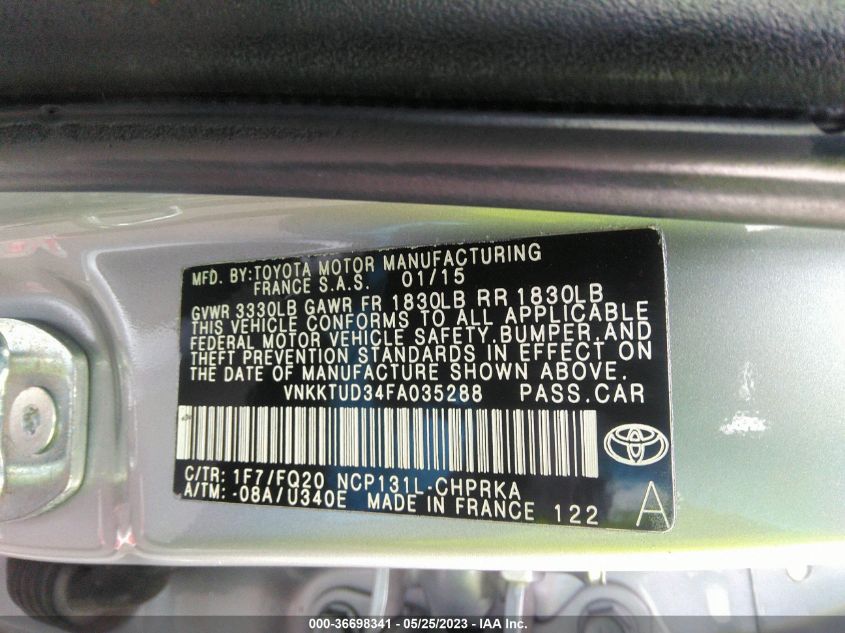 2015 TOYOTA YARIS L/SE/LE - VNKKTUD34FA035288