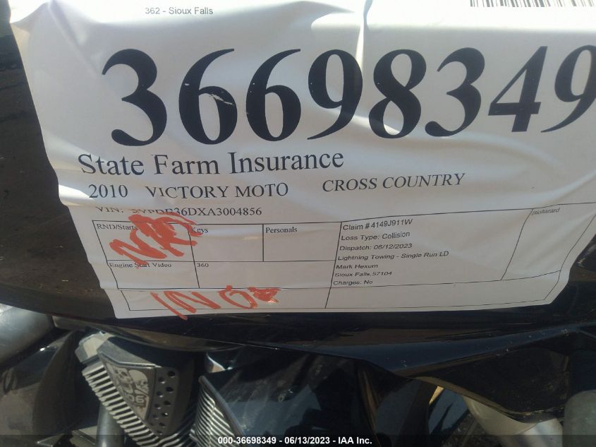 2010 VICTORY MOTORCYCLES CROSS COUNTRY - 5VPDB36DXA3004856