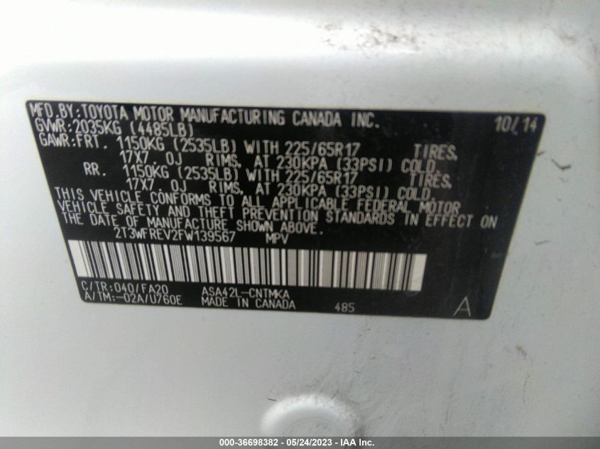 2015 TOYOTA RAV4 XLE - 2T3WFREV2FW139567