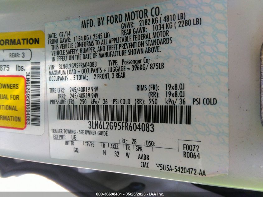 2015 LINCOLN MKZ - 3LN6L2G95FR604083