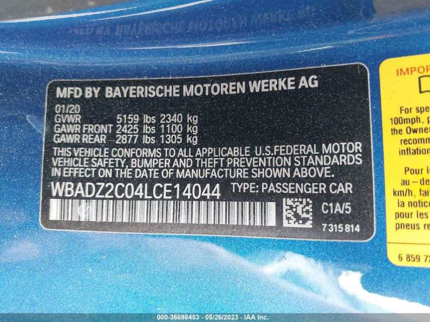 2020 BMW 8 SERIES 840I WBADZ2C04LCE14044